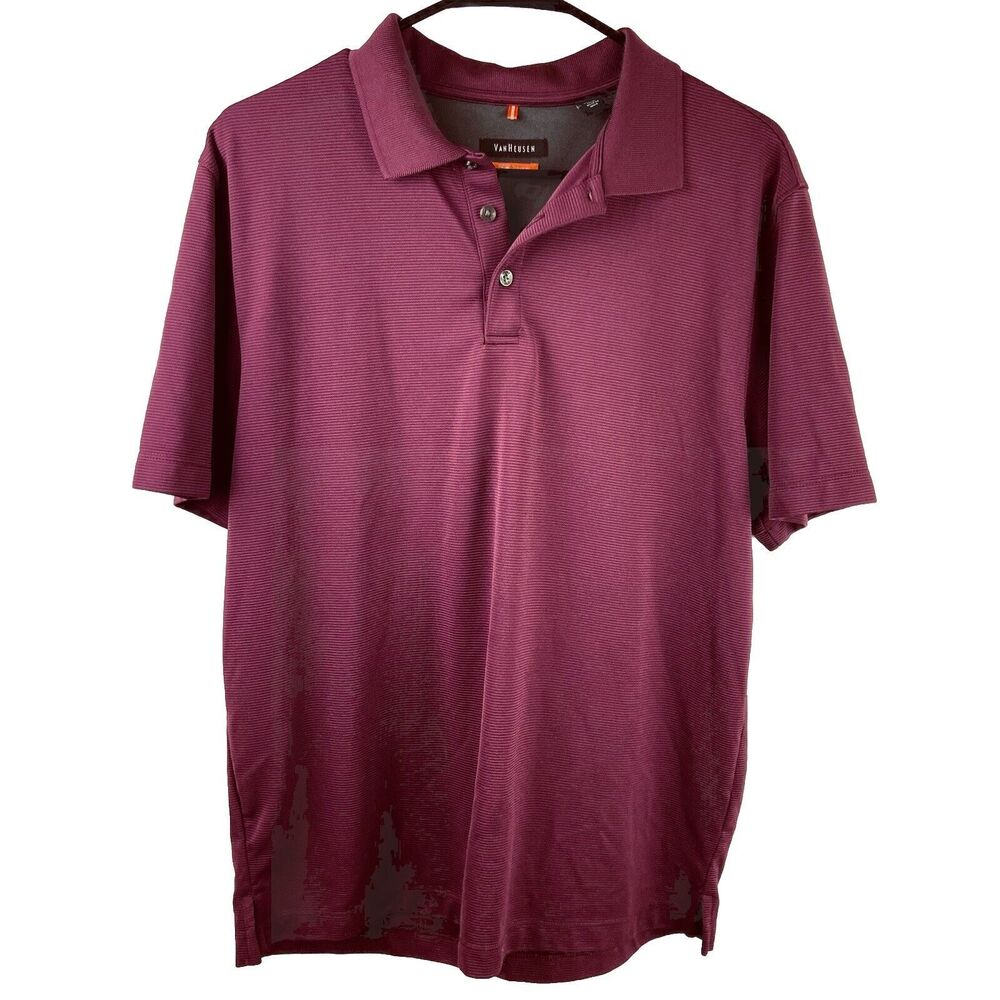 Vanheusen Traveler Mens Ribbed Burgundy Polo Shirt Size Medium
